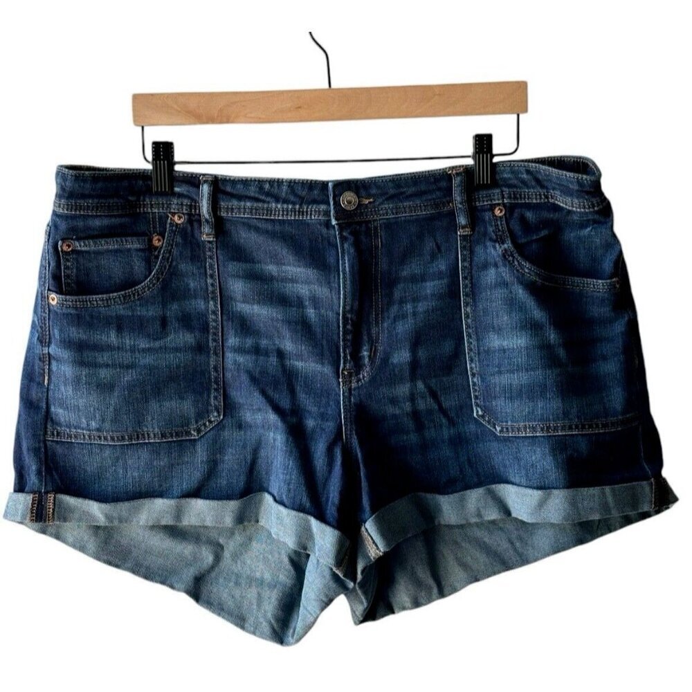 American Eagle Size 18 Dark Blue Stretch Waist Easy Shortie Denim Shorts